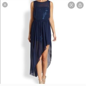 BCBG MaxAzria Blue Katrine Sequin Chiffon Dress 8 Asymmetrical Special‎ Occasion